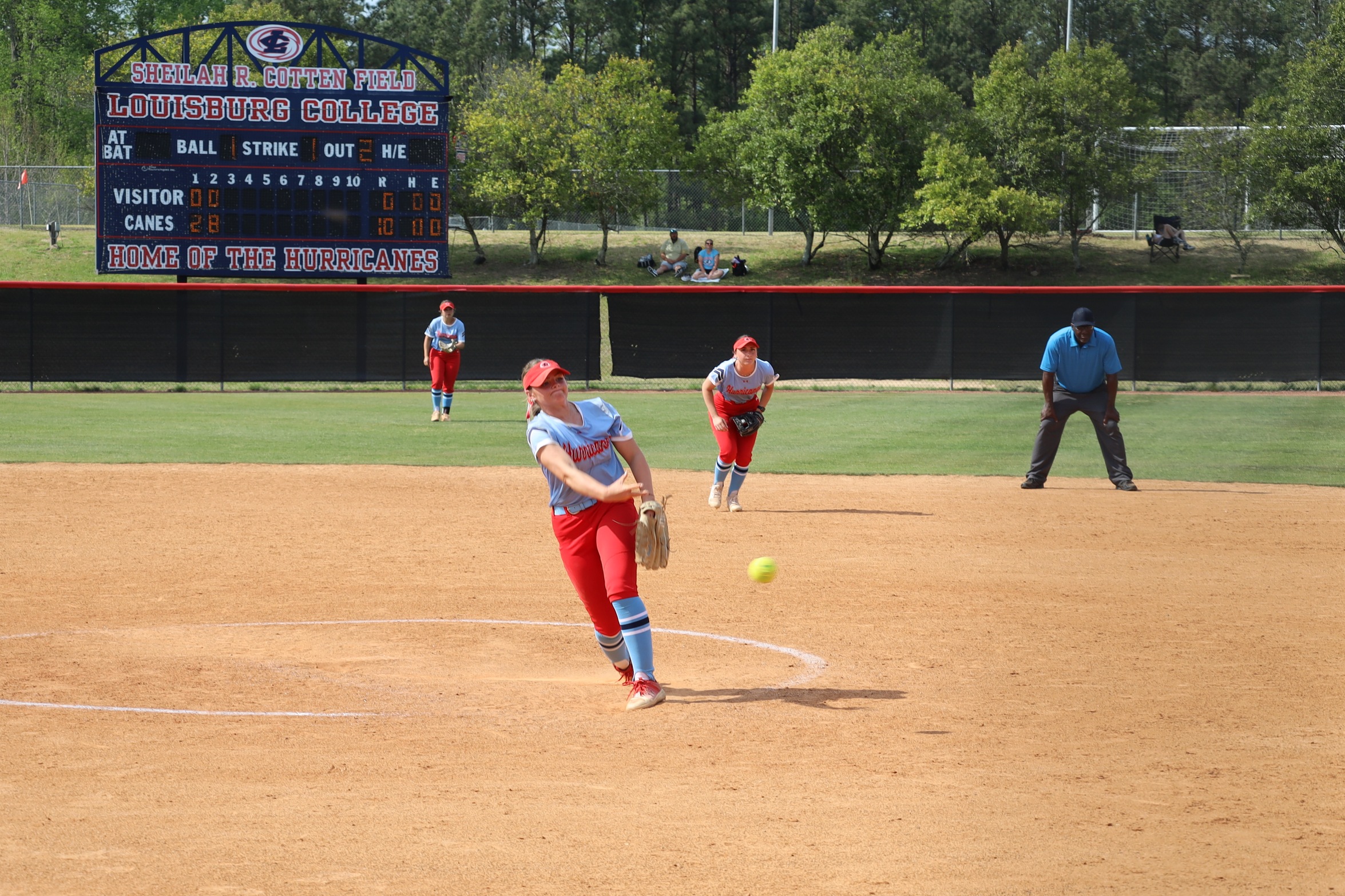 Hurricanes player pitching a sofftball.